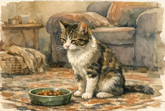 tabby can not touching food in bowl