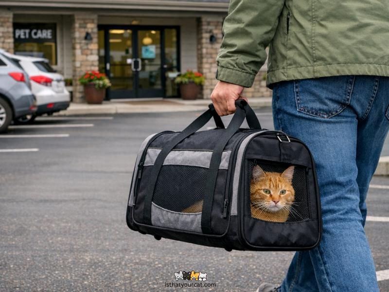 cat in a cat carrier going to the vet