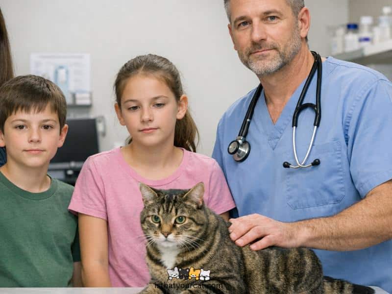 cat on examination table at vet