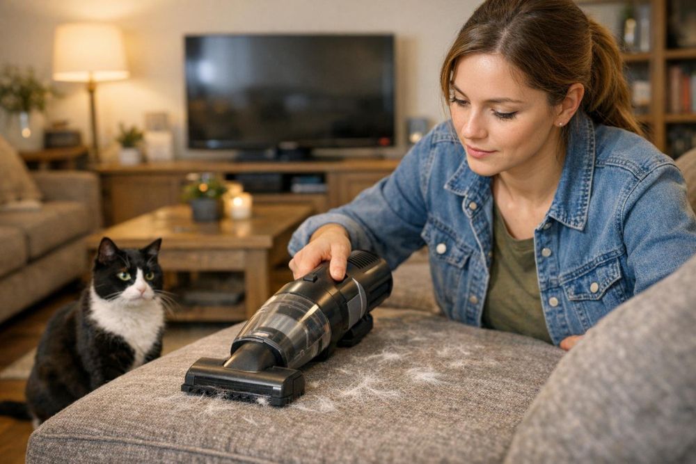 cleaning cat hair with a hand held vacuum