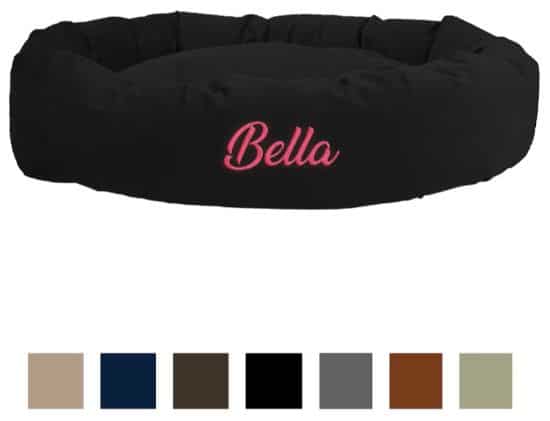 Suede Personalized Bagel Cat Bed, Black