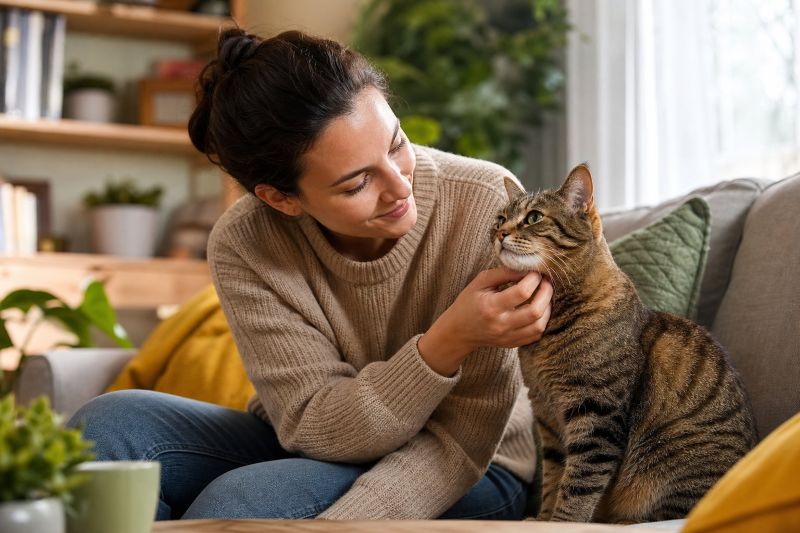 a cat owner with their elderly cat