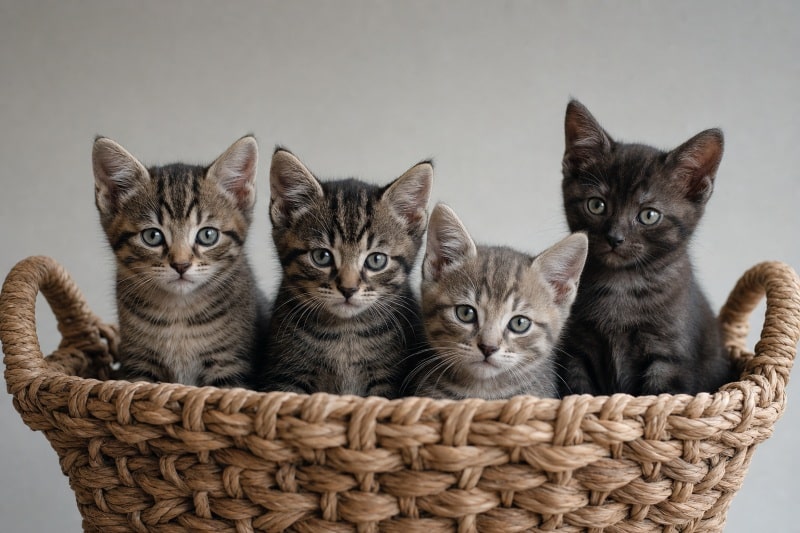 four kittens in a basket