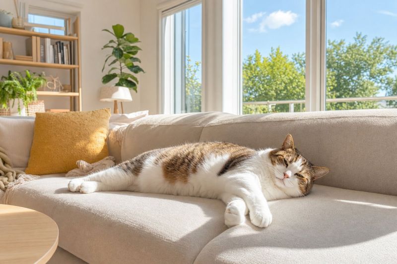 indoor cat on a sofa